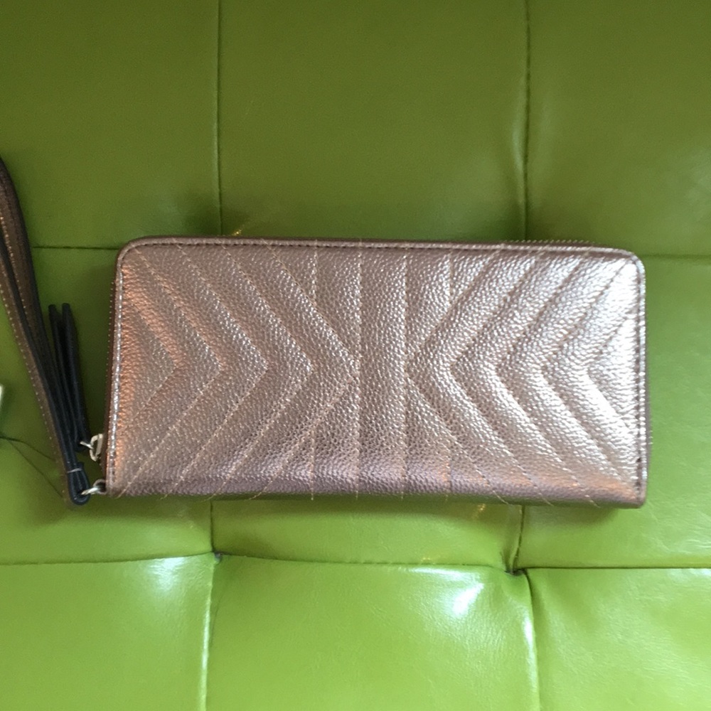 INC metallic zip around wallet